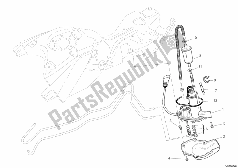 All parts for the Fuel Pump of the Ducati Hypermotard 1100 EVO USA 2012